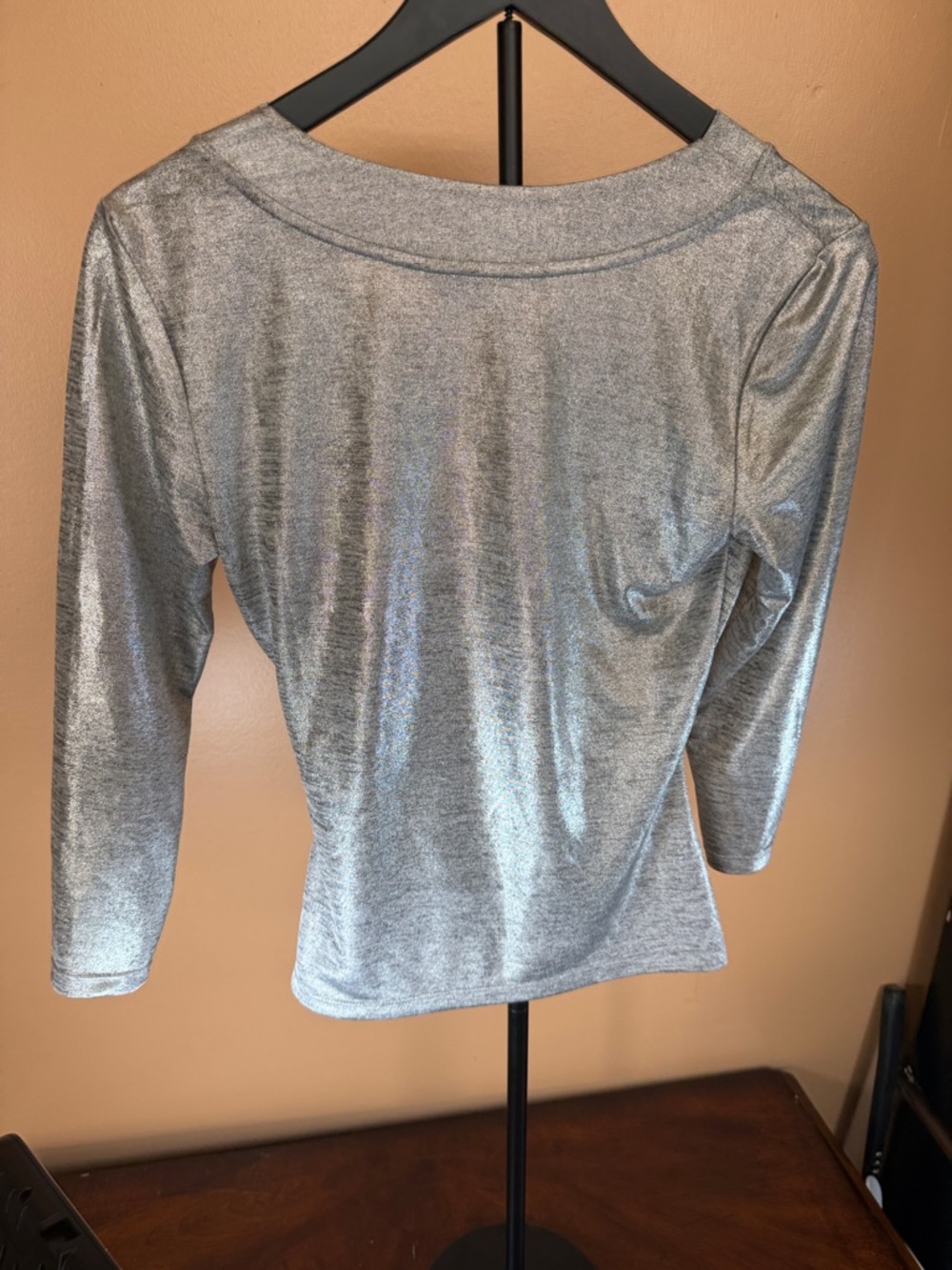 Ralph Lauren‎ Silver Wrap-Style Long Sleeve Top - Picture 5 of 7